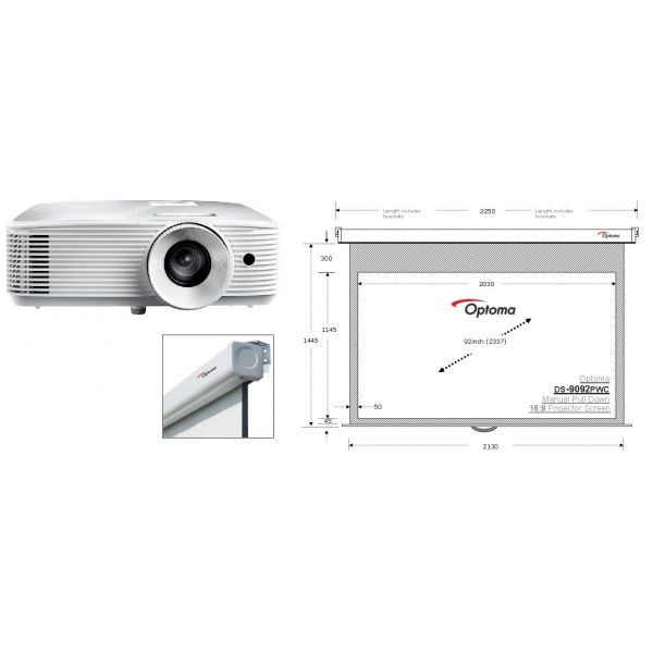 Zestaw projektor Optoma HD27e + ekran ręczny Optoma DS-9092 PWC - 1