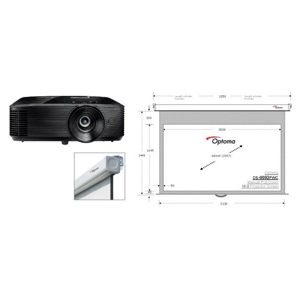 Zestaw projektor Optoma HD144x + ekran ręczny Optoma DS-9092 PWC - 1