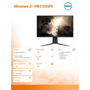 Dell Monitor AW2720HFA 27 cali LED 1920x1080|HDMI|DP|USB|3Y